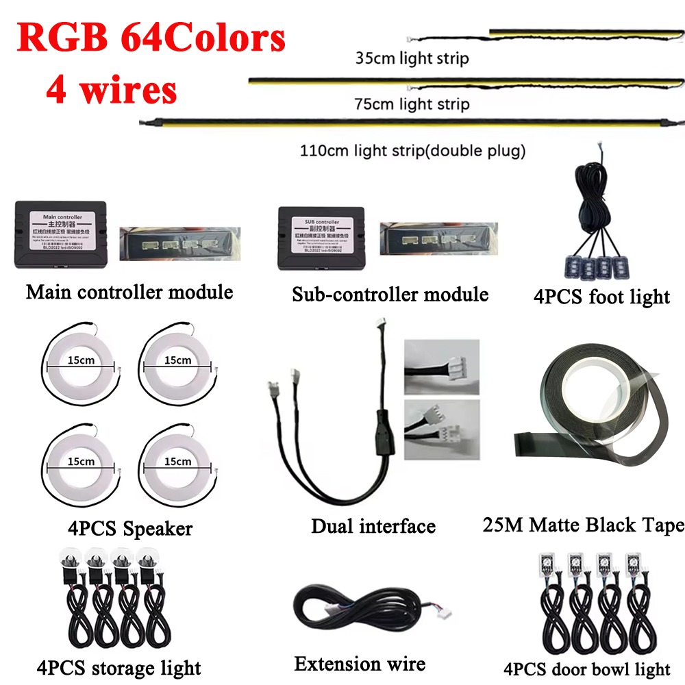 RGB 64 Colors LED Car Ambient  - đánh giá và giá Led El Wire